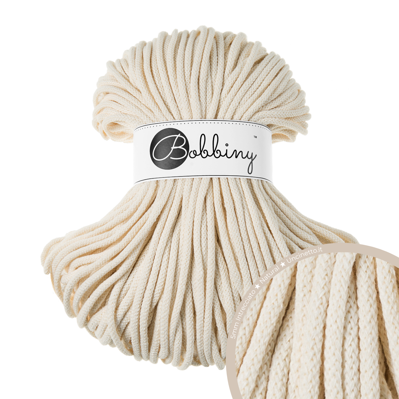 Bobbiny Intrecciato 5mm PREMIUM - Natural (Naturale)