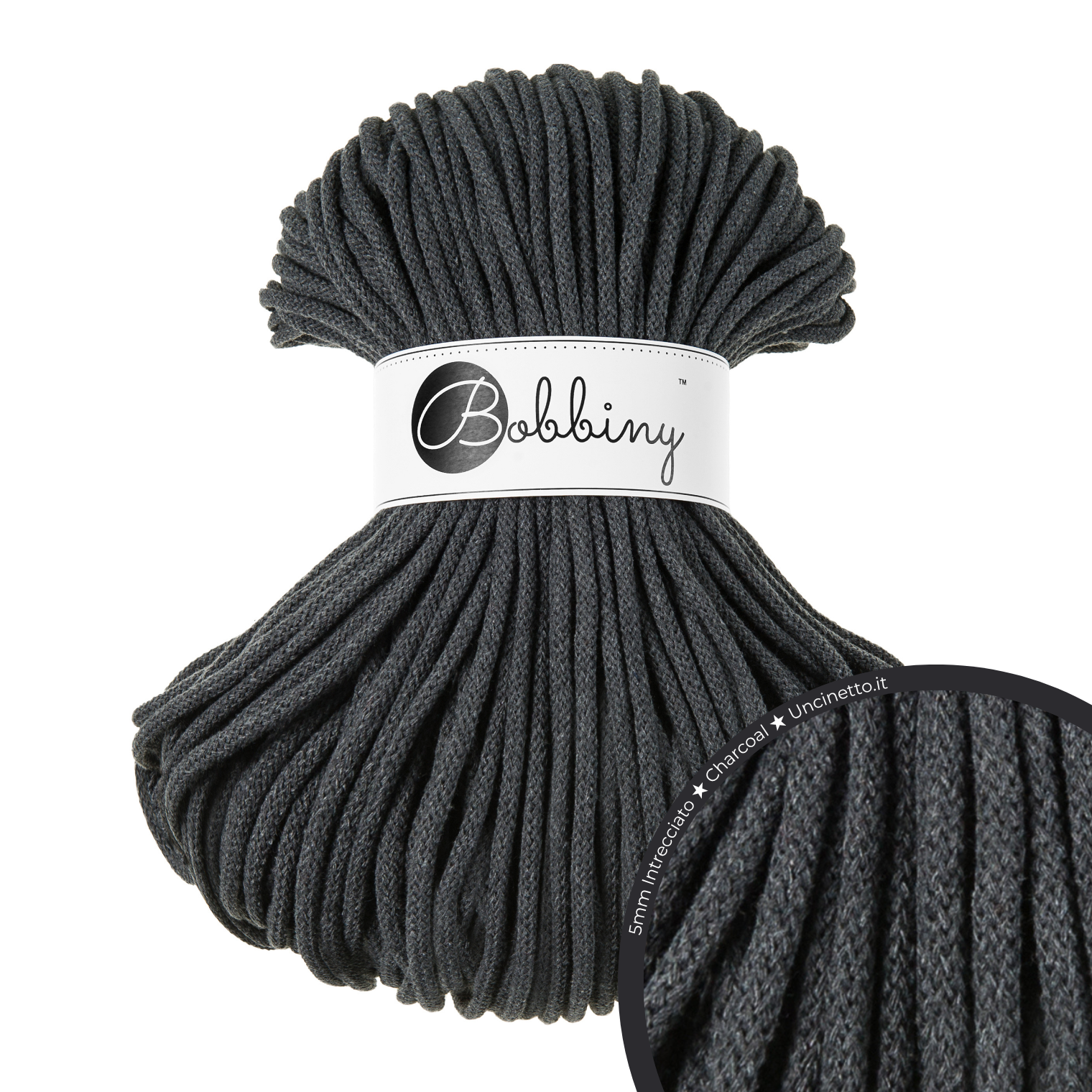 Bobbiny Intrecciato 5mm PREMIUM - Charcoal (Grigio Antracite)