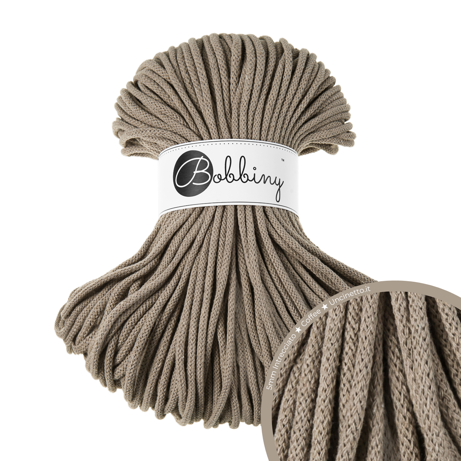 Bobbiny Intrecciato 5mm PREMIUM - Coffee (Caffè)