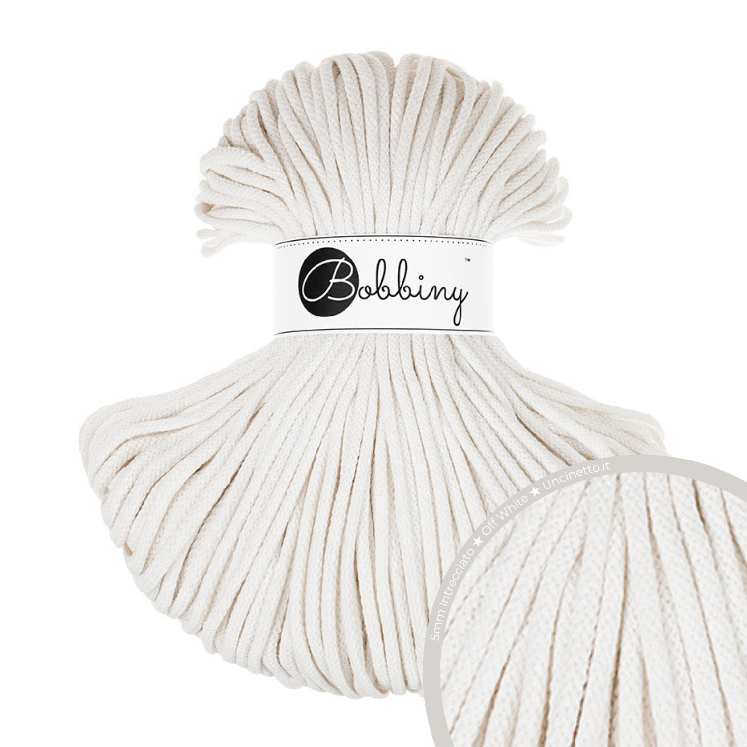 Bobbiny Intrecciato 5mm PREMIUM - Off White (Bianco Sporco)