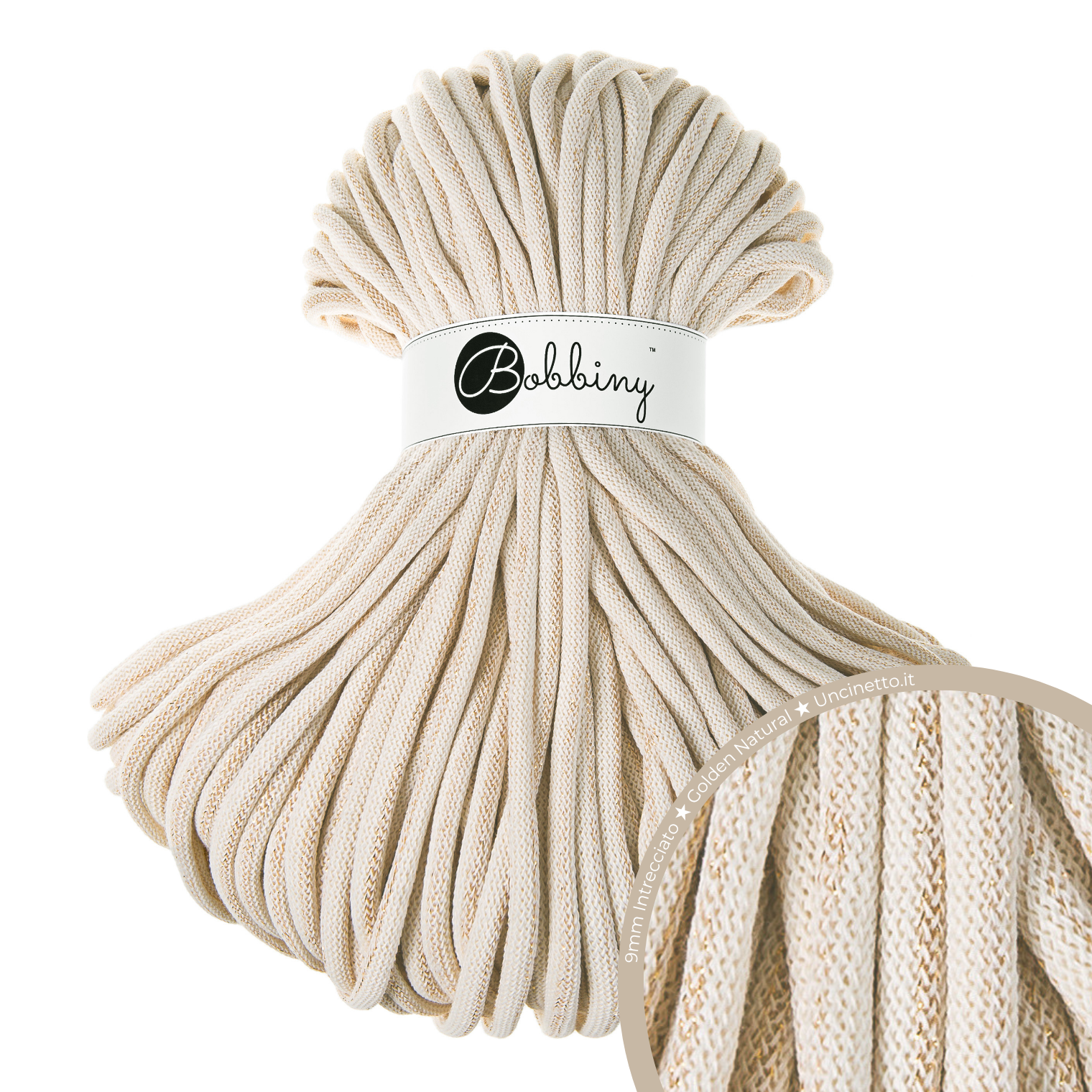 Bobbiny Intrecciato 9mm JUMBO - Golden Natural (Naturale Dorato)