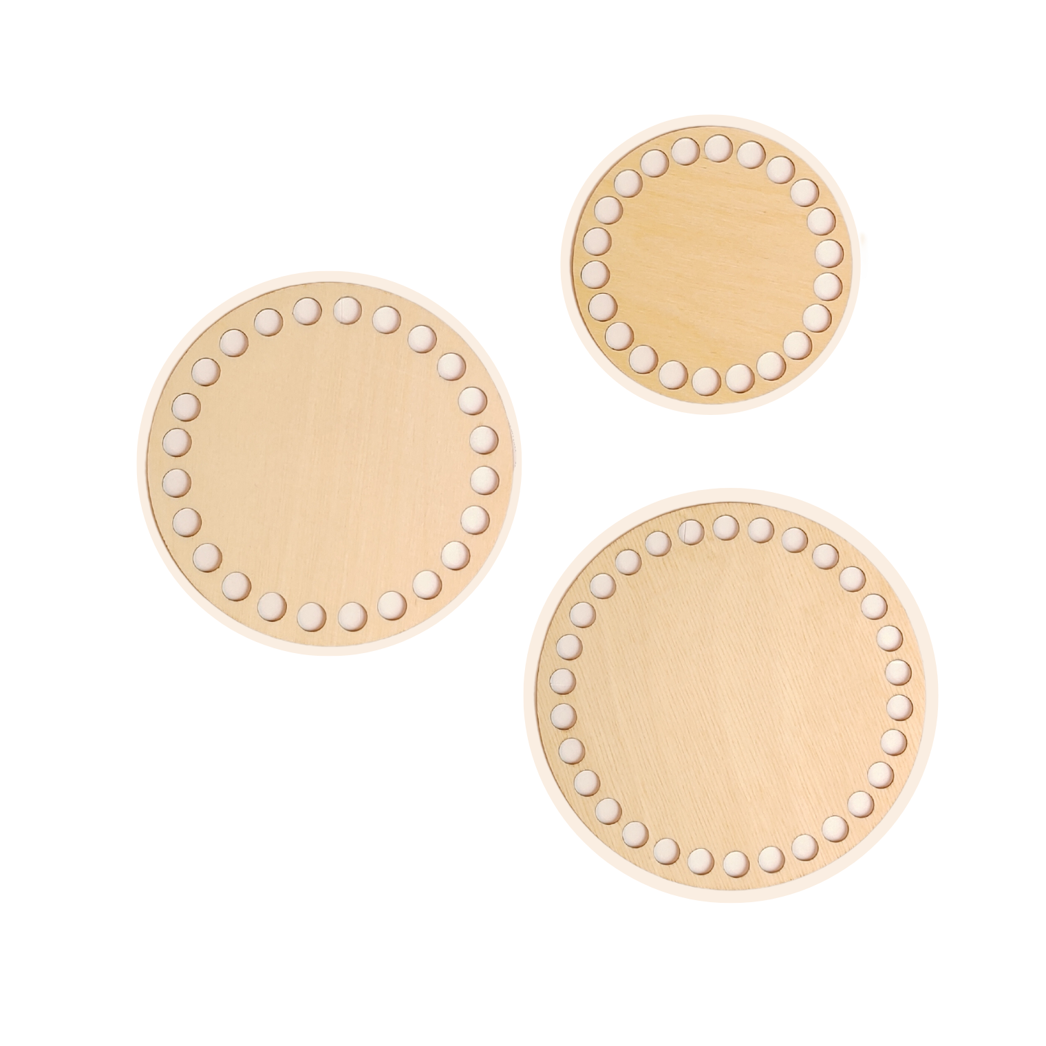 Mini Set Fondi per cestino all'uncinetto in legno – Rotondi Ø 10 cm, Ø 13 cm e Ø 15 cm