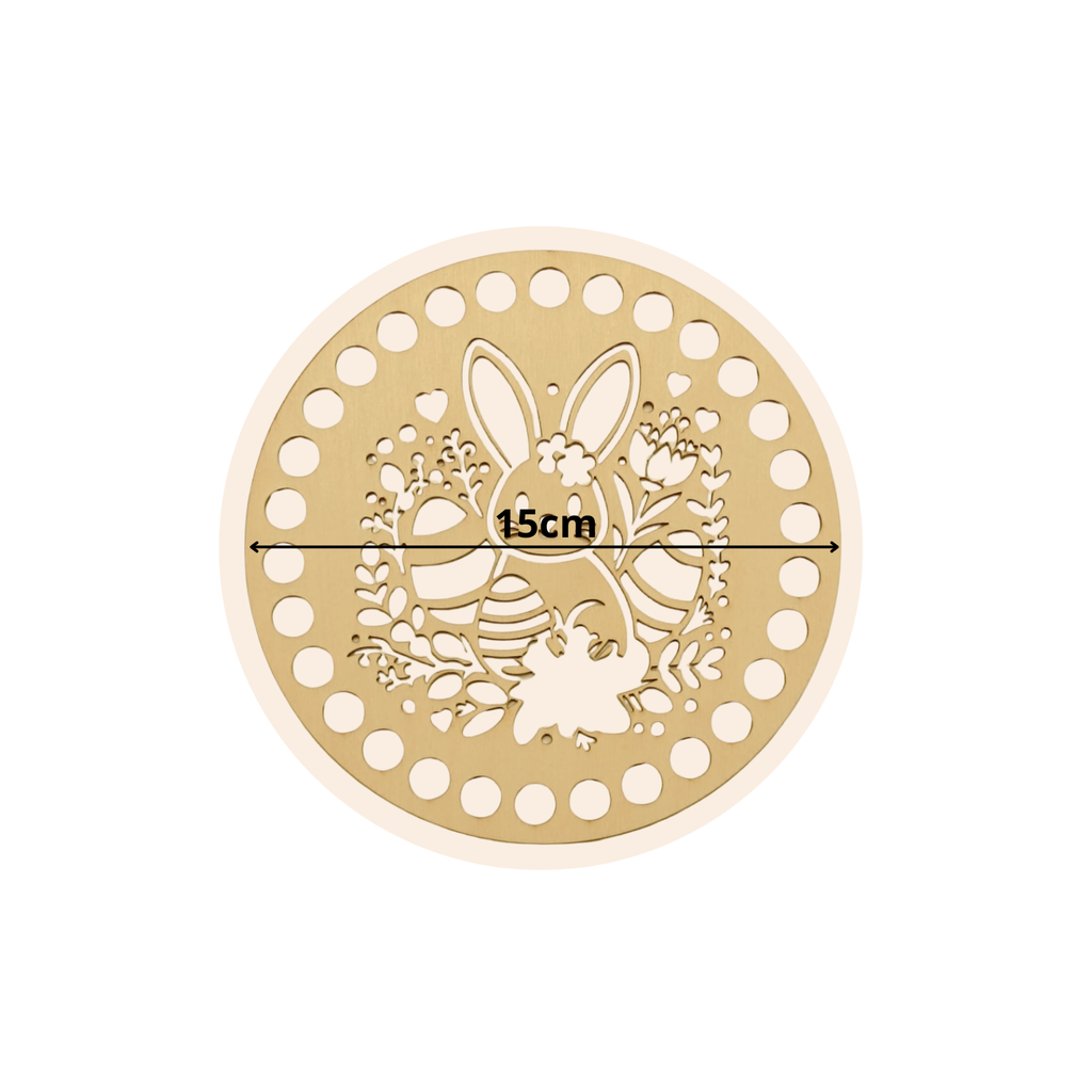 Fondo per cestino all'uncinetto in legno – Pasqua Ø 15 cm design pasquale #4 per creazioni handmade