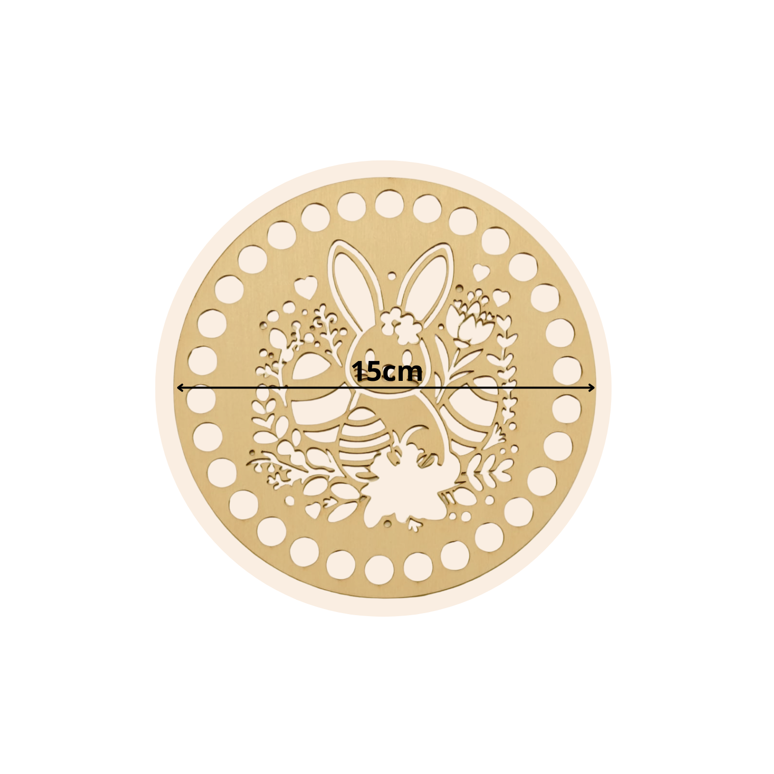 Fondo per cestino all'uncinetto in legno – Pasqua Ø 15 cm design pasquale #4 per creazioni handmade