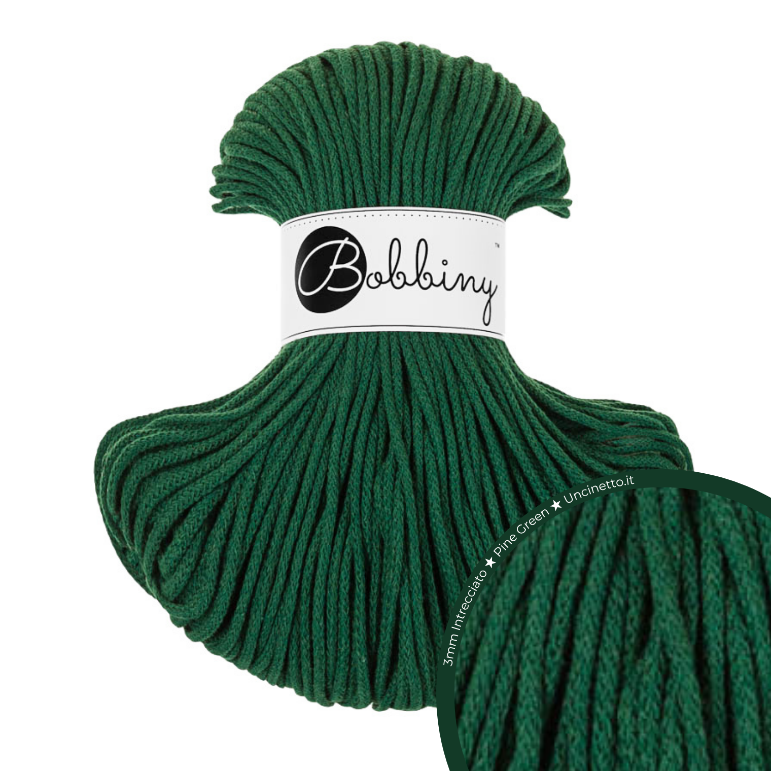 Bobbiny Intrecciato 3mm JUNIOR - Pine Green (Verde Pino)