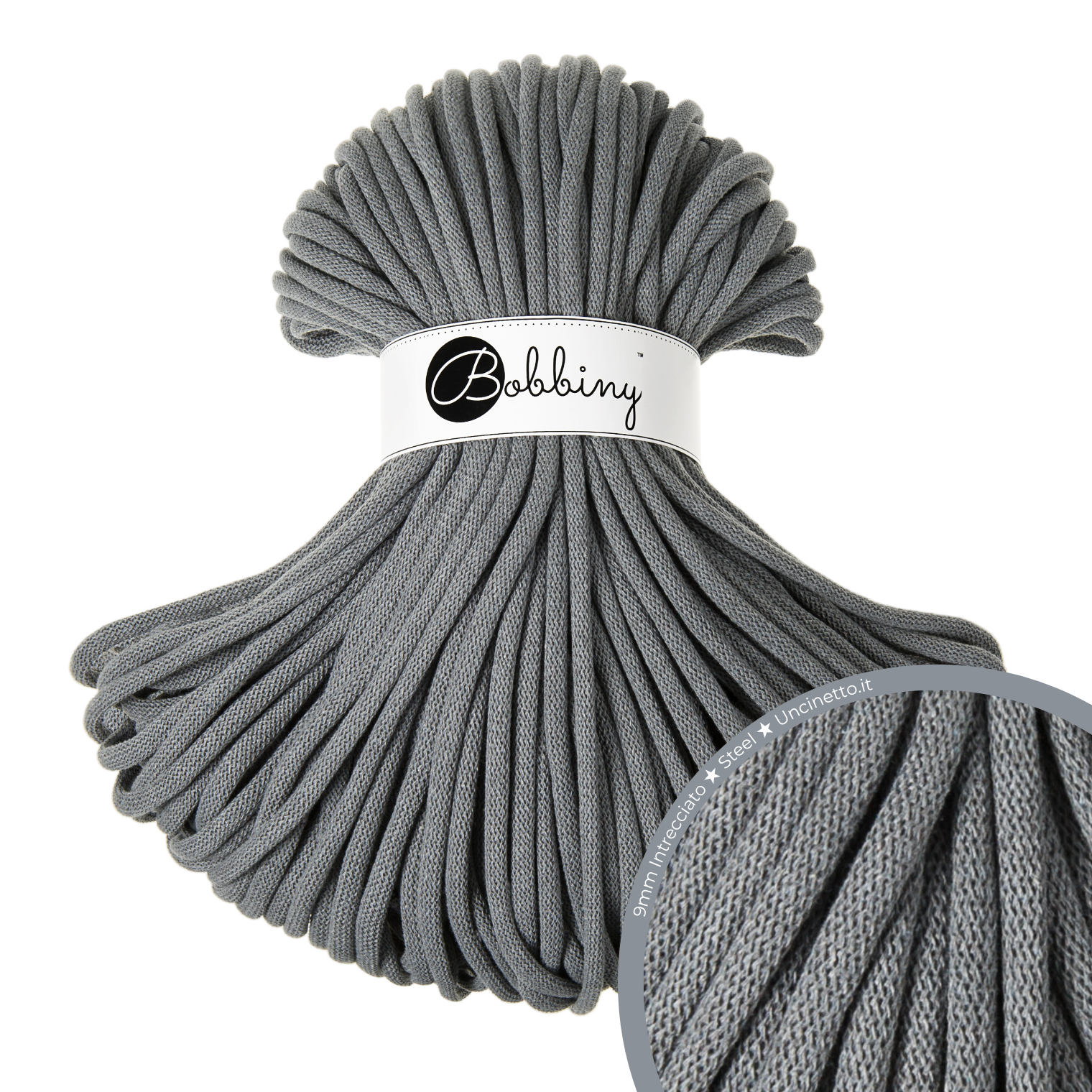 Bobbiny Intrecciato 9mm JUMBO - Steel (Acciaio)