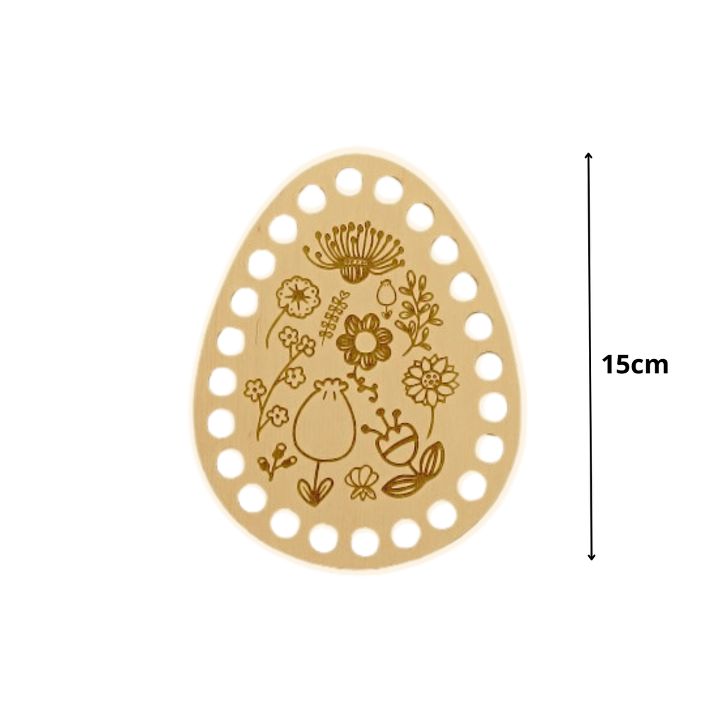 Base per uncinetto in legno a forma di uovo di Pasqua 15 cm – motivo floreale per decorazioni handmade
