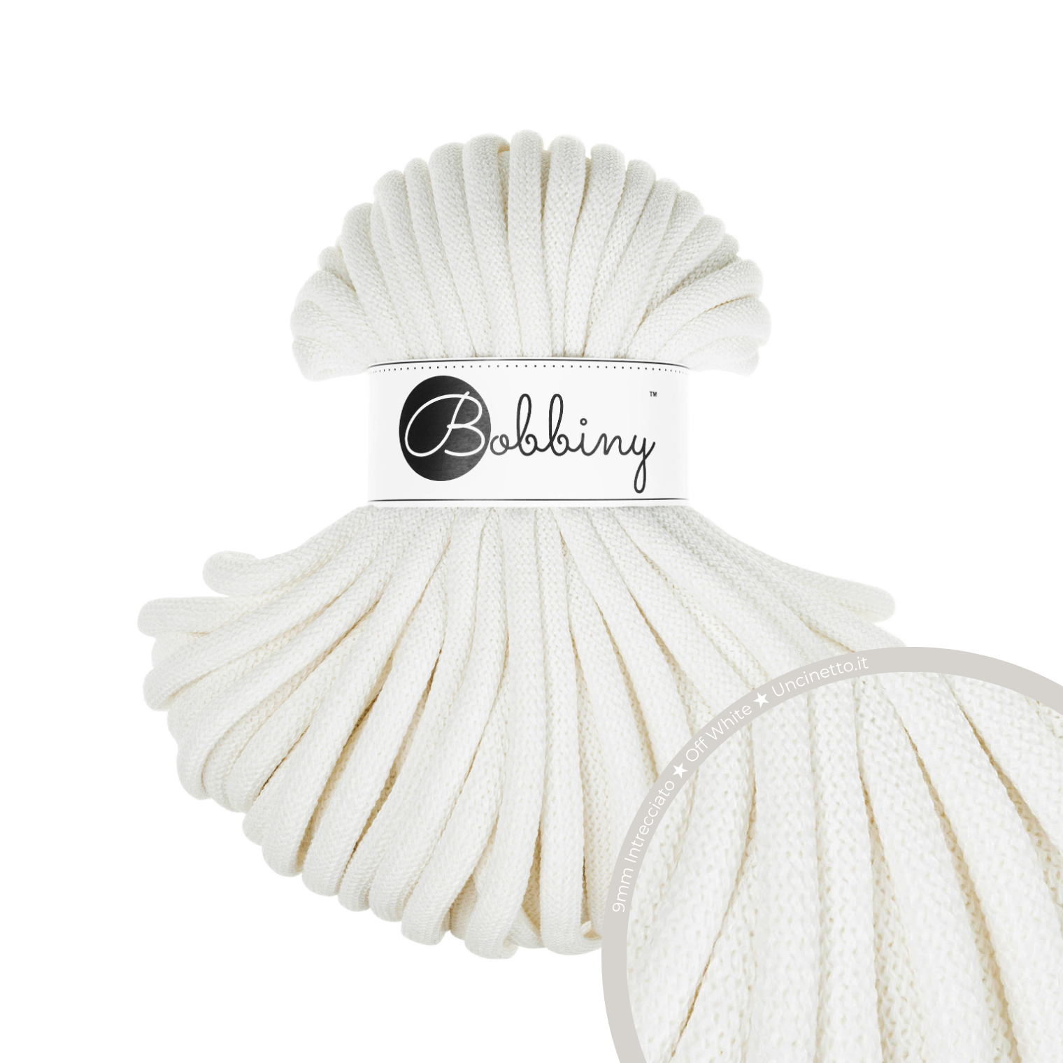 30 Metri - Bobbiny Intrecciato 9mm JUMBO - Off White (Bianco Sporco)