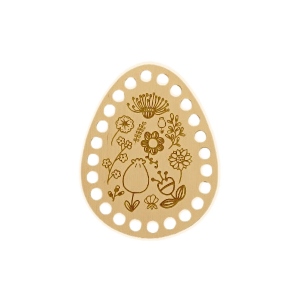 Base per uncinetto in legno a forma di uovo di Pasqua 15 cm – motivo floreale per decorazioni handmade