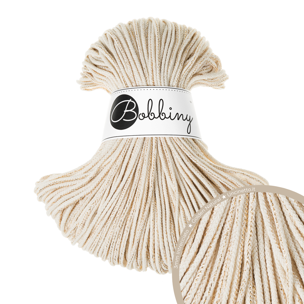 Bobbiny Intrecciato 3mm JUNIOR - Golden Natural (Naturale Dorato)