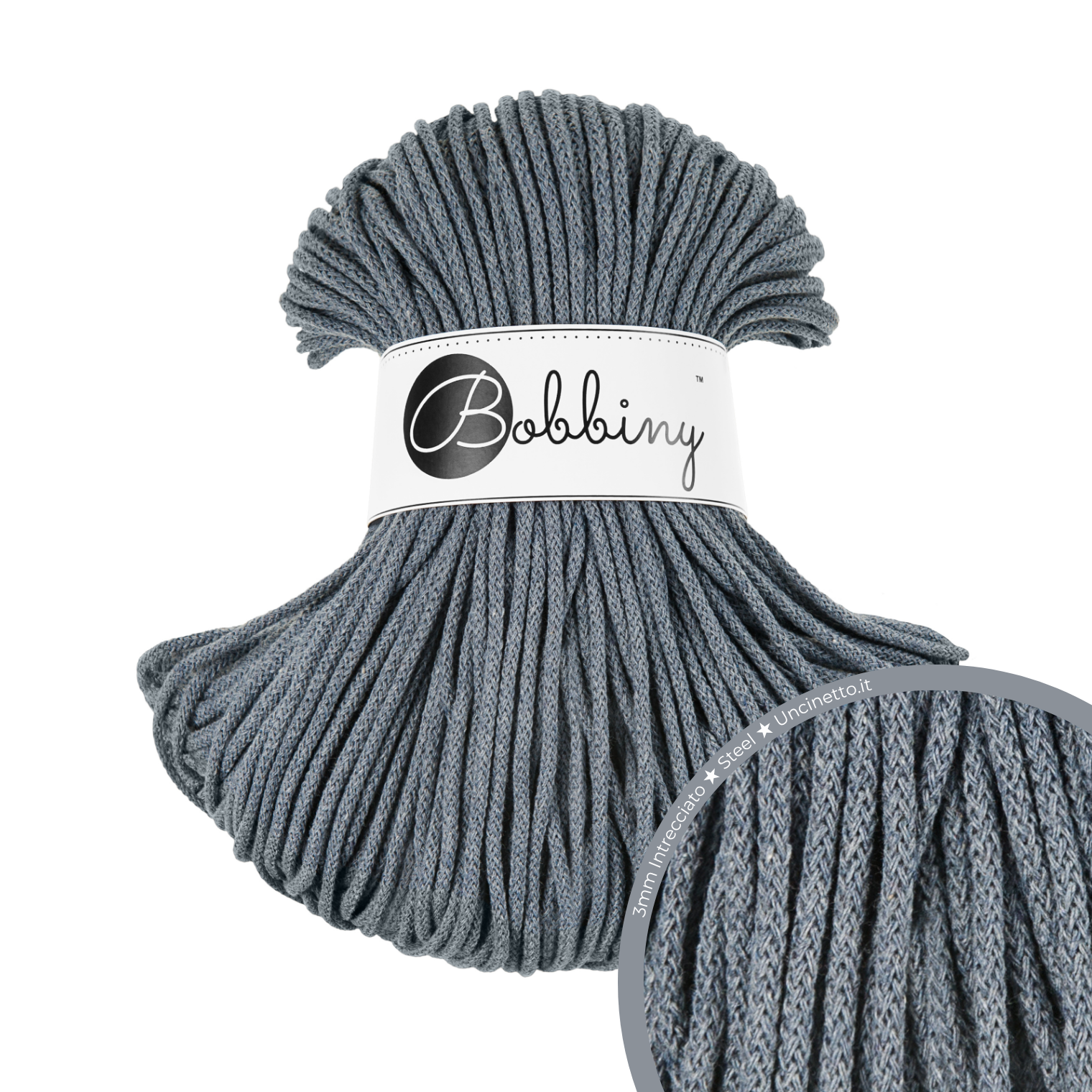 Bobbiny Intrecciato 3mm JUNIOR - Steel (Acciaio)