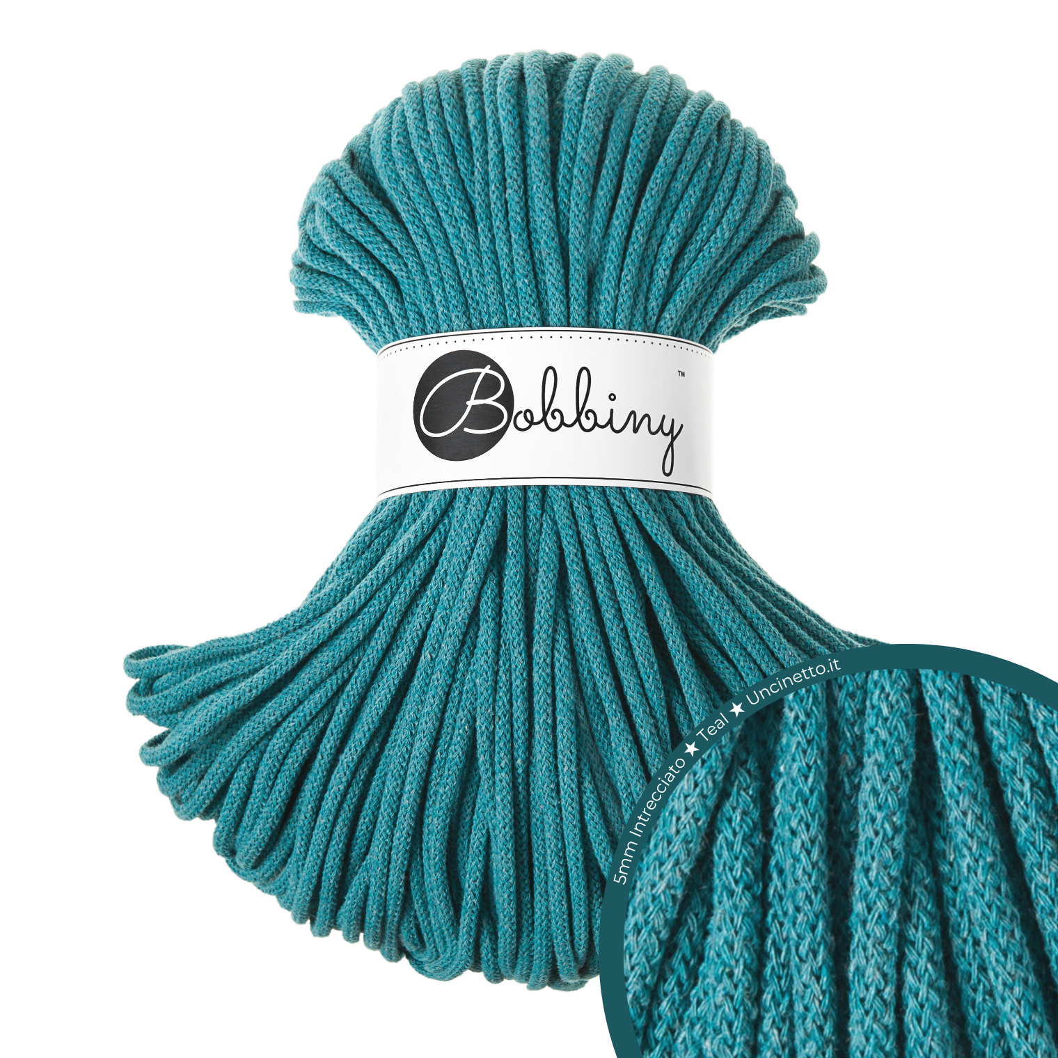 Bobbiny Intrecciato 5mm PREMIUM - Teal (Verde Petrolio)