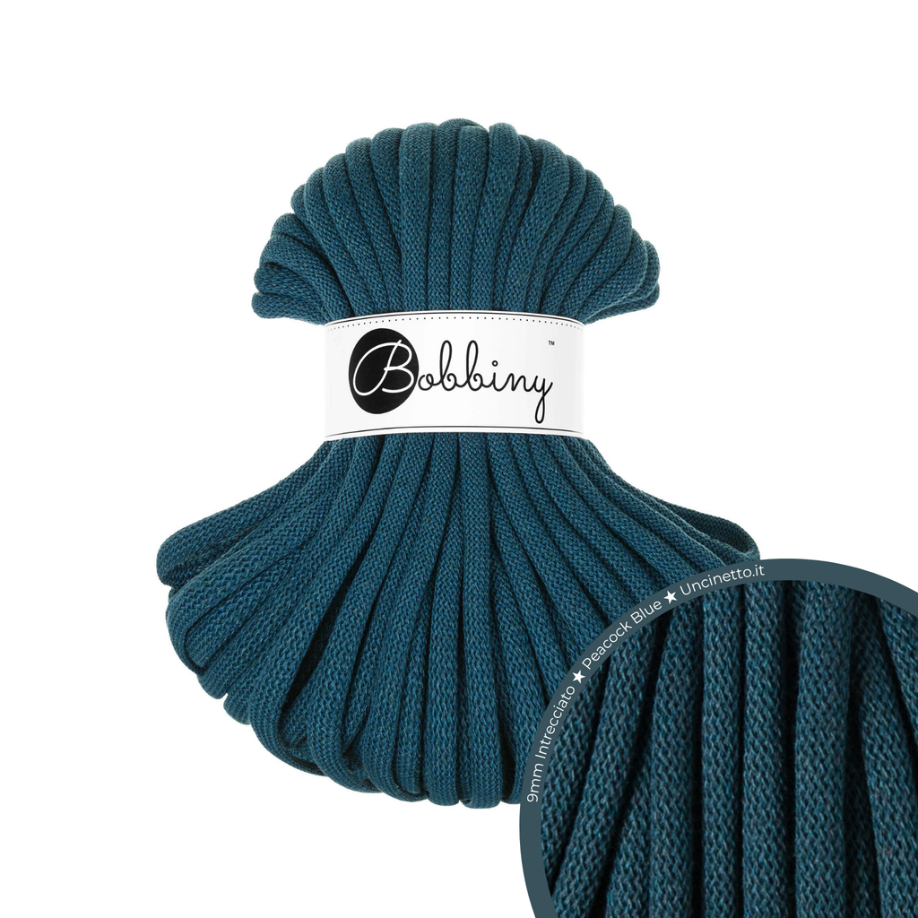 30 Metri - Bobbiny Intrecciato 9mm JUMBO - Peacock Blue (Blu Pavone)