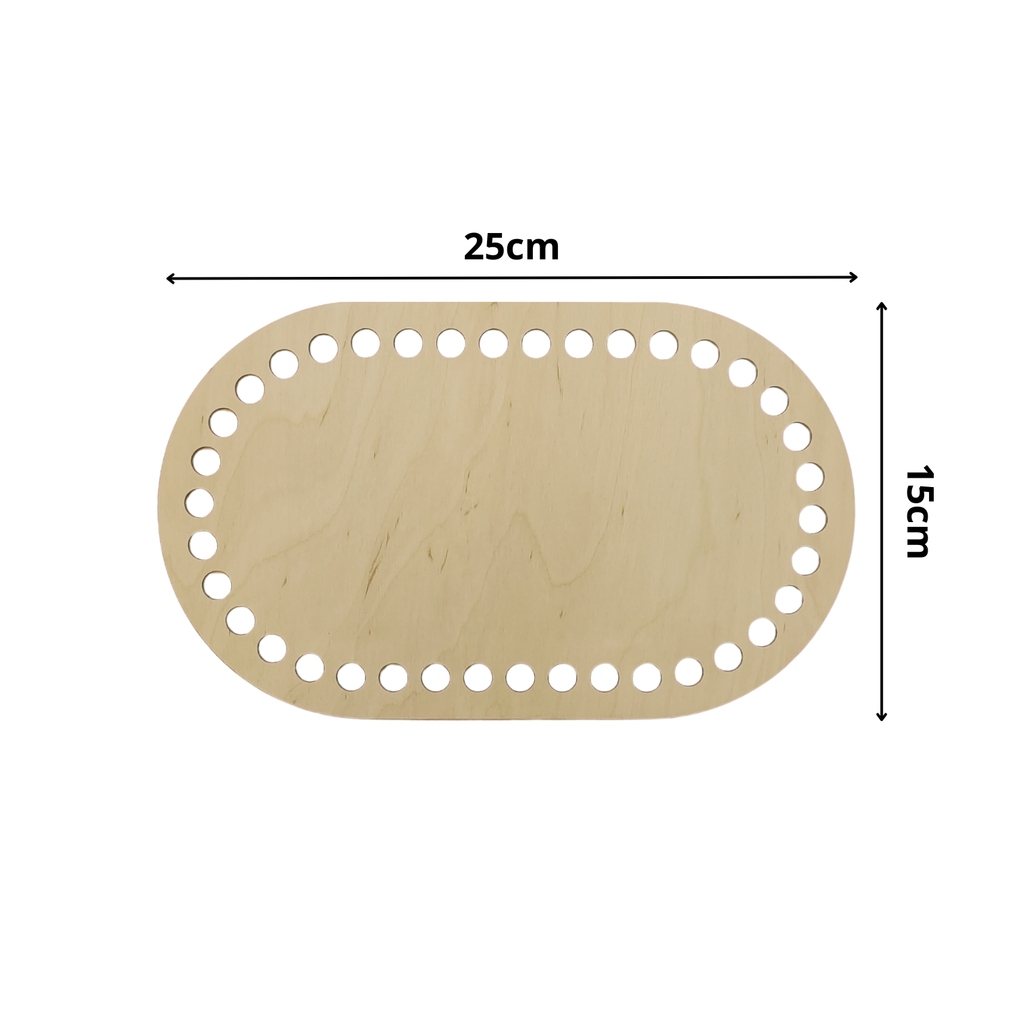 Fondo per cestino all'uncinetto ovale in legno 25x15 cm per organizer e cestini handmade