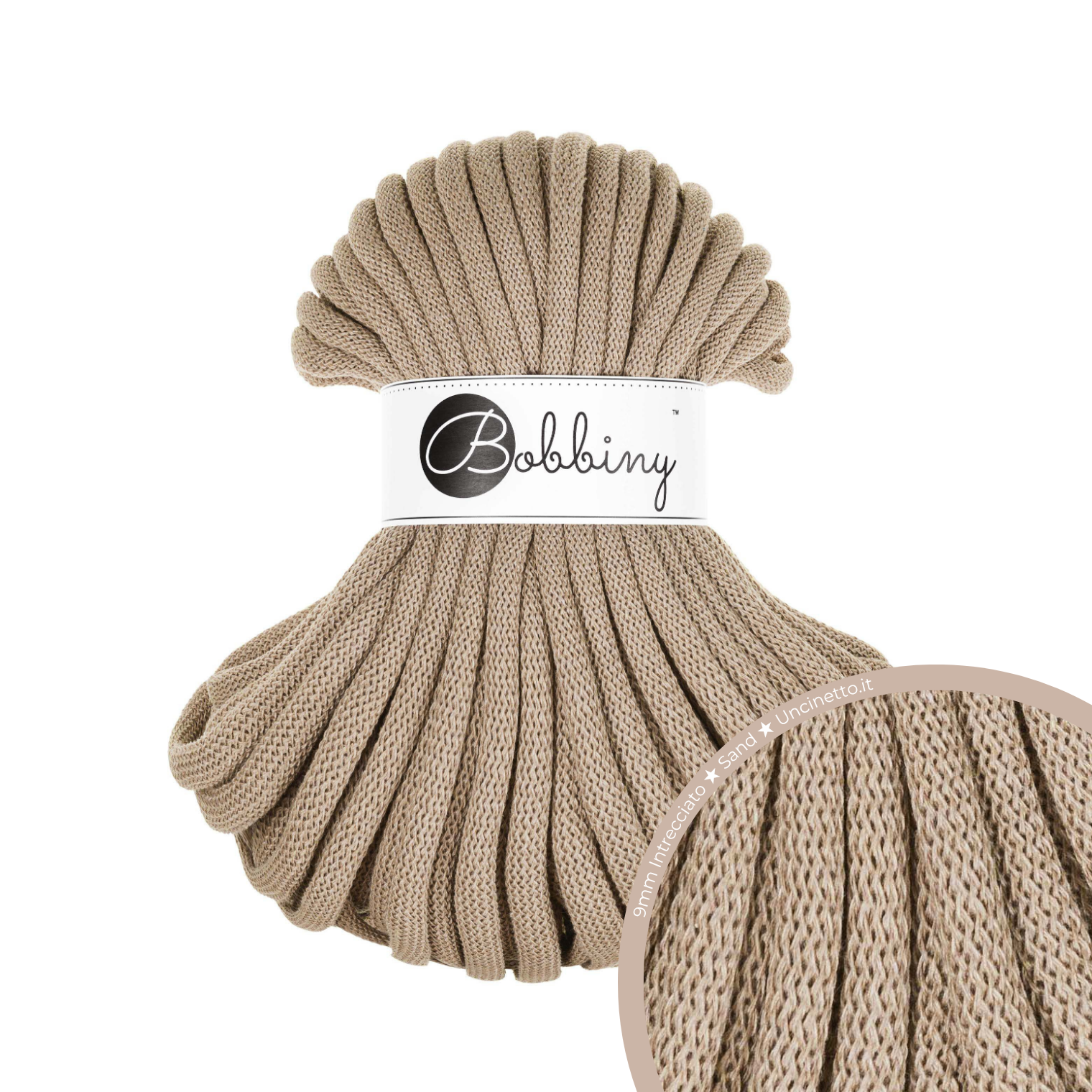 30 Metri - Bobbiny Intrecciato 9mm JUMBO - Sand (Sabbia)