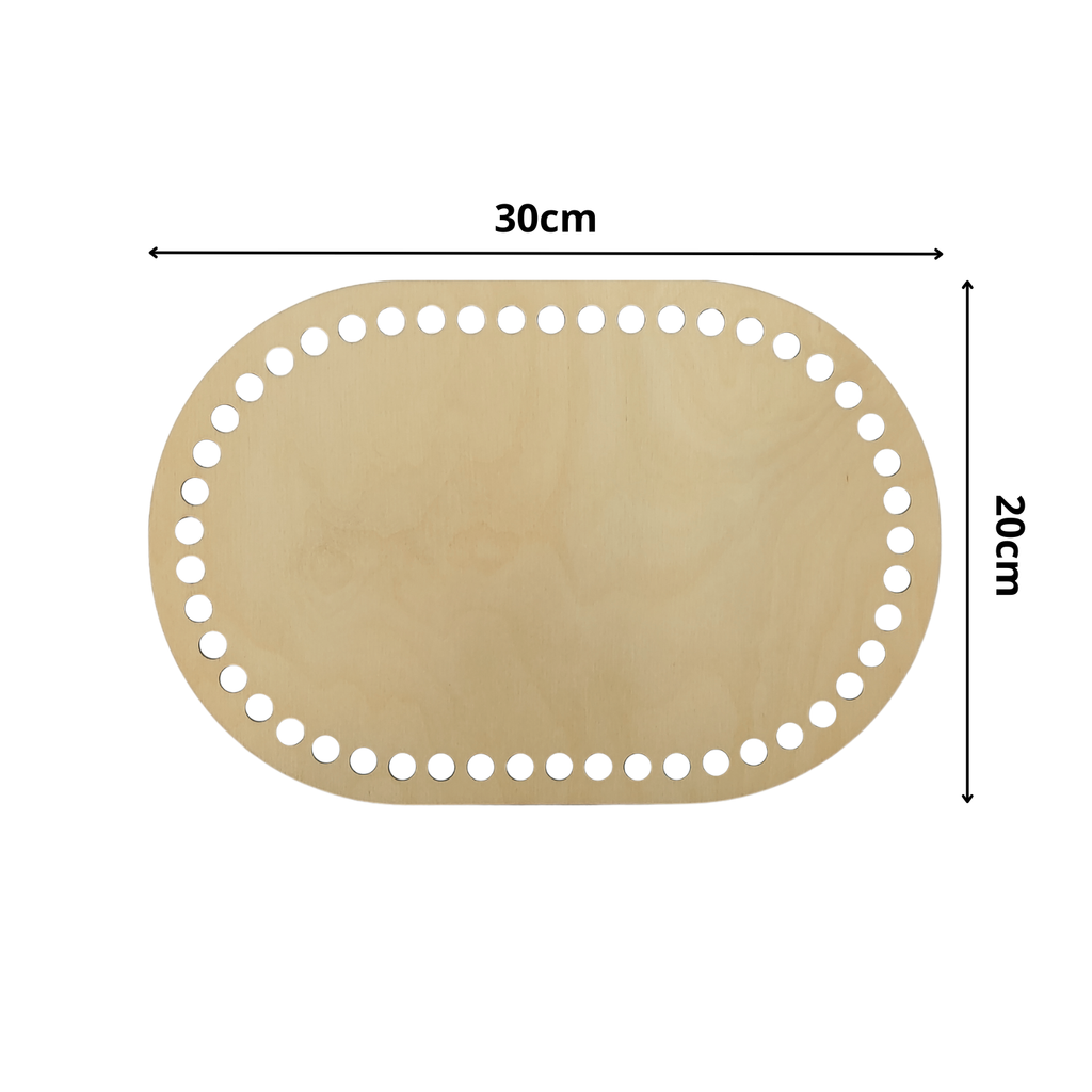 Fondo per cestino all'uncinetto ovale in legno 30x20 cm per grandi cestini handmade
