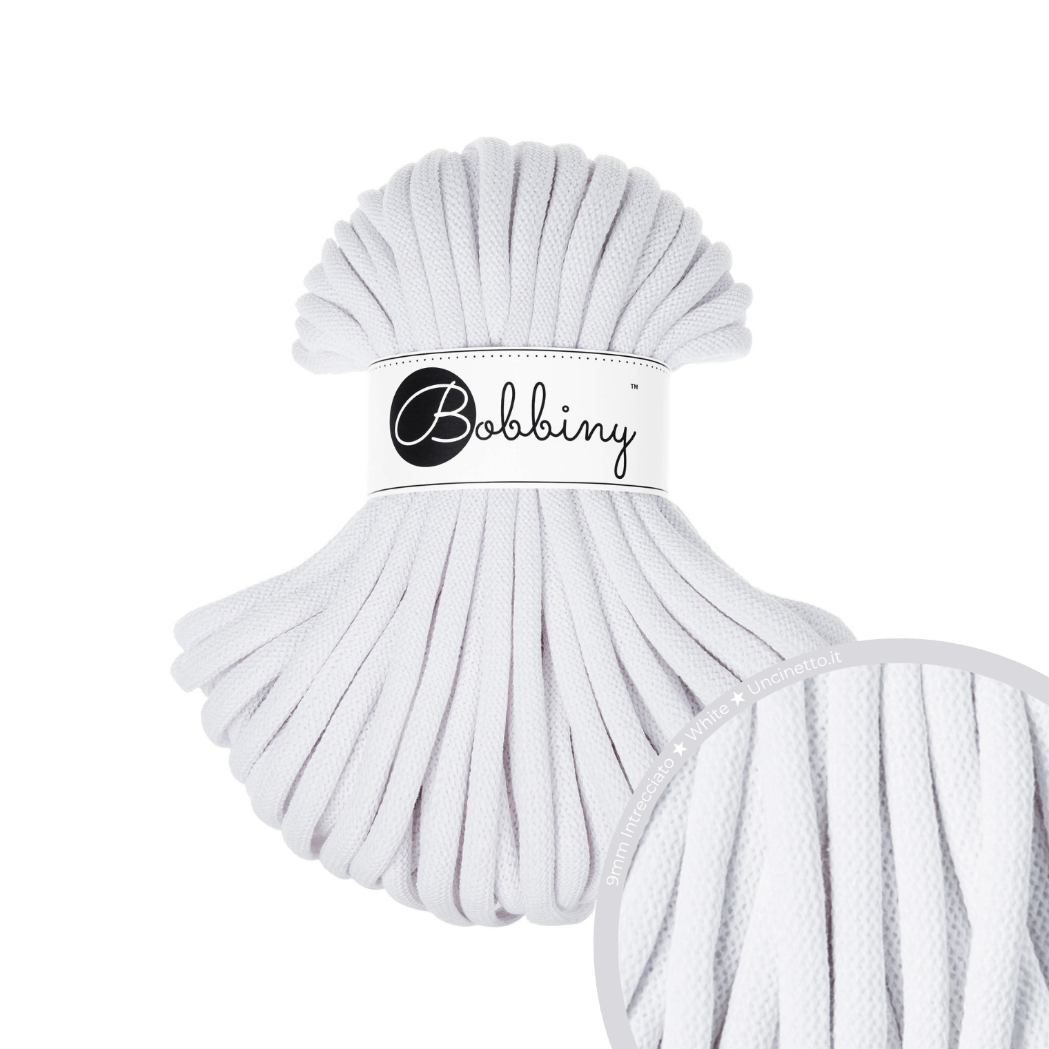 30 Metri - Bobbiny Intrecciato 9mm JUMBO - White (Bianco)