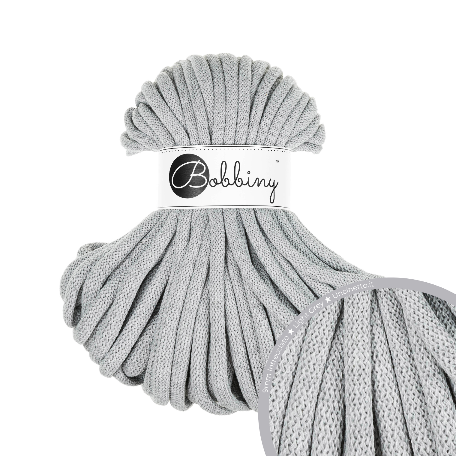 30 Metri - Bobbiny Intrecciato 9mm JUMBO - Light Grey (Grigio Chiaro)