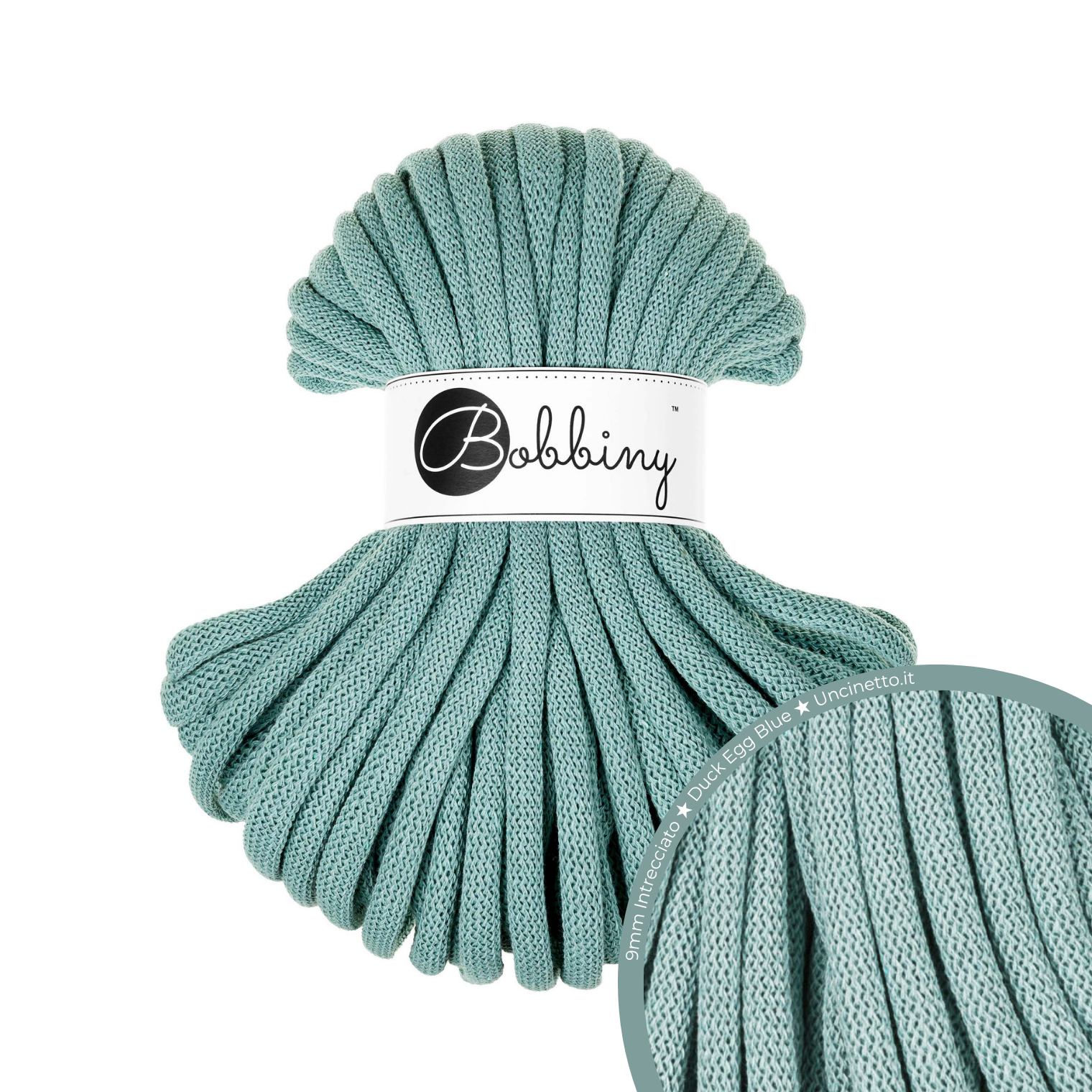 30 Metri - Bobbiny Intrecciato 9mm JUMBO - Duck Egg Blue (Blu Uovo d’Anatra)
