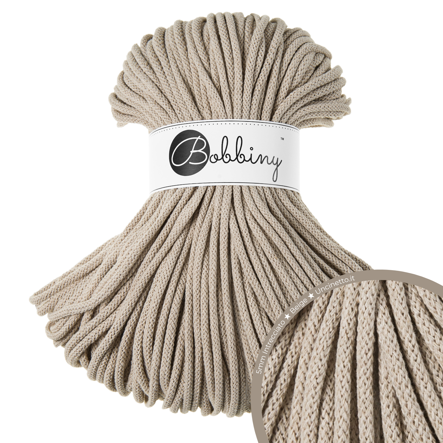 Bobbiny Intrecciato 5mm PREMIUM - Beige (Beige)