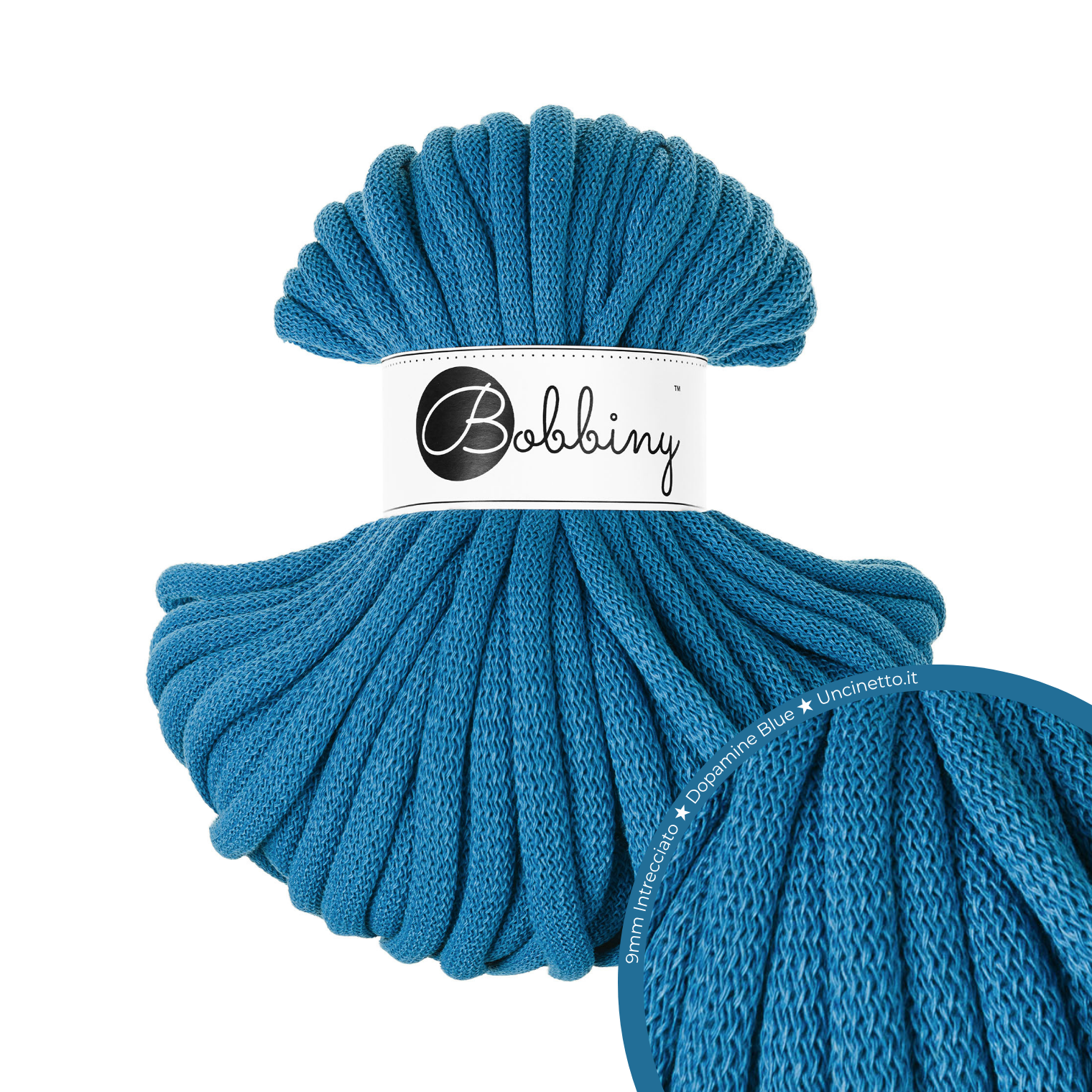 30 Metri - Bobbiny Intrecciato 9mm JUMBO - Dopamine Blue (Blu Dopamina)