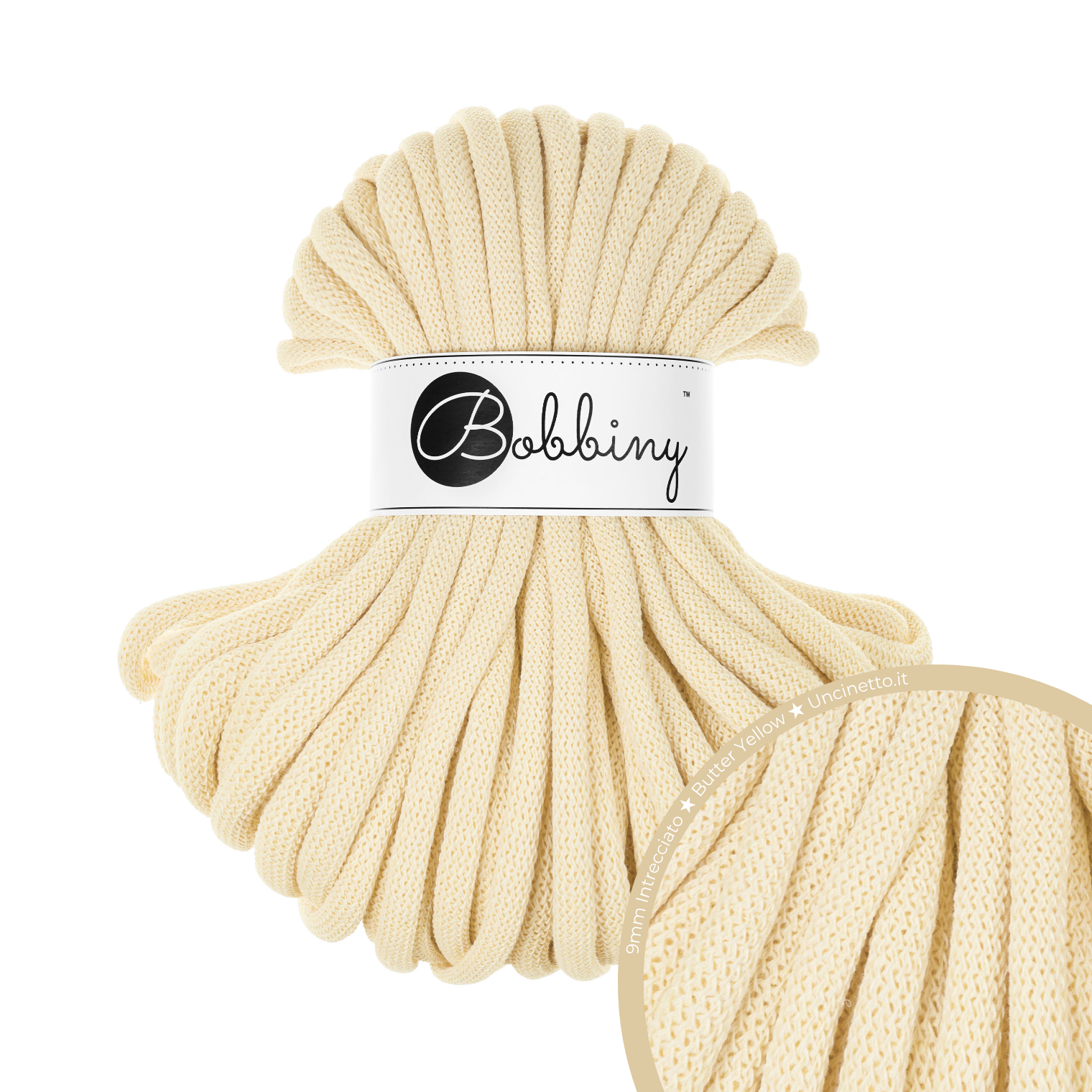 30 Metri - Bobbiny Intrecciato 9mm JUMBO - Butter Yellow (Giallo Burro)