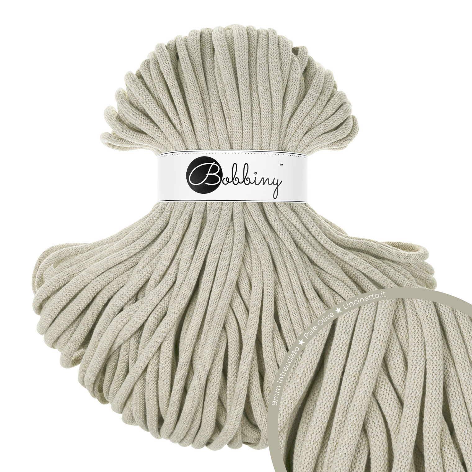 Bobbiny Intrecciato 9mm JUMBO - Pale Olive (Oliva Chiaro)
