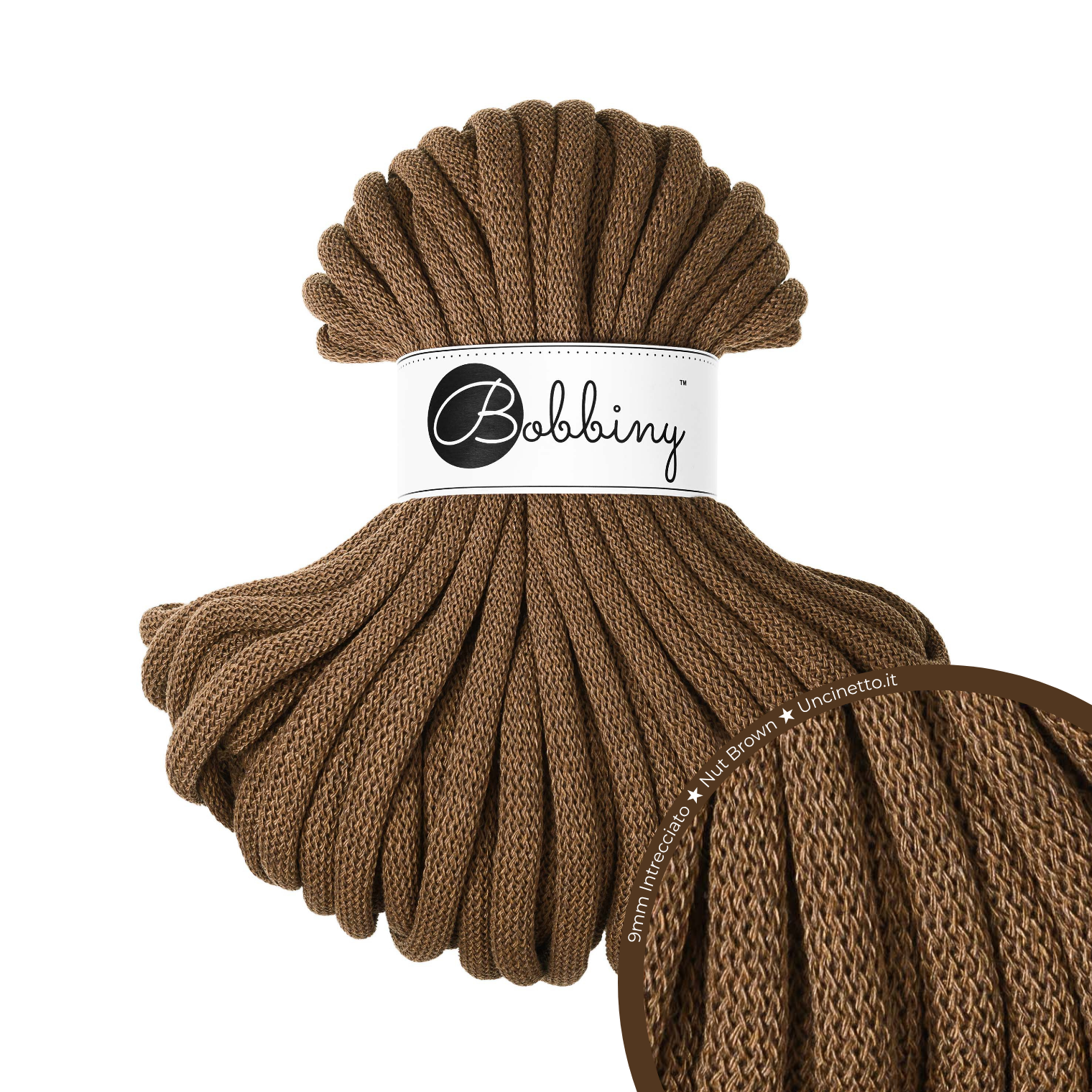 30 Metri - Bobbiny Intrecciato 9mm JUMBO - Nut Brown (Marrone Nocciola)