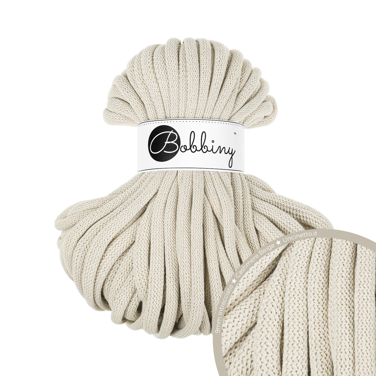 30 Metri - Bobbiny Intrecciato 9mm JUMBO - Cashmere Beige (Beige Cashmere)