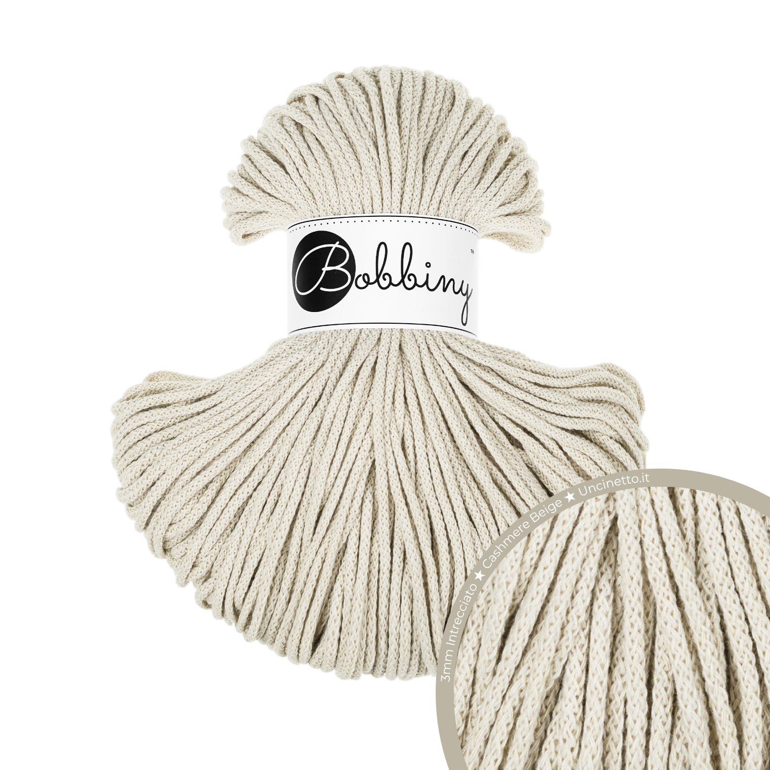 Bobbiny Intrecciato 3mm JUNIOR - Cashmere Beige (Beige Cashmere)