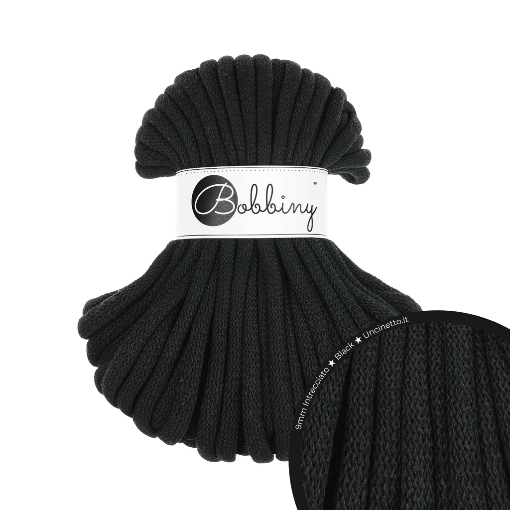 30 Metri - Bobbiny Intrecciato 9mm JUMBO - Black (Nero)