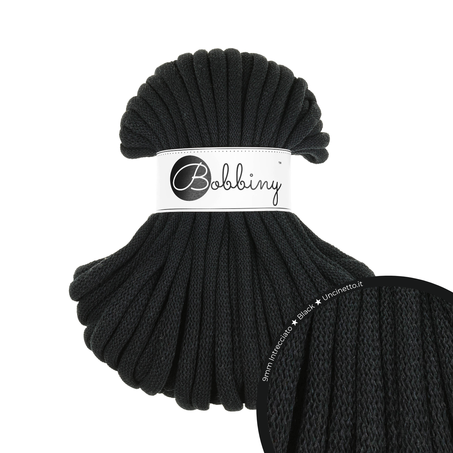 30 Metri - Bobbiny Intrecciato 9mm JUMBO - Black (Nero)