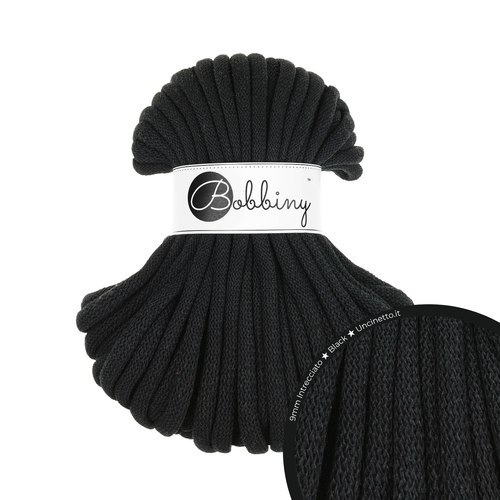 30 Metri - Bobbiny Intrecciato 9mm JUMBO - Black (Nero)