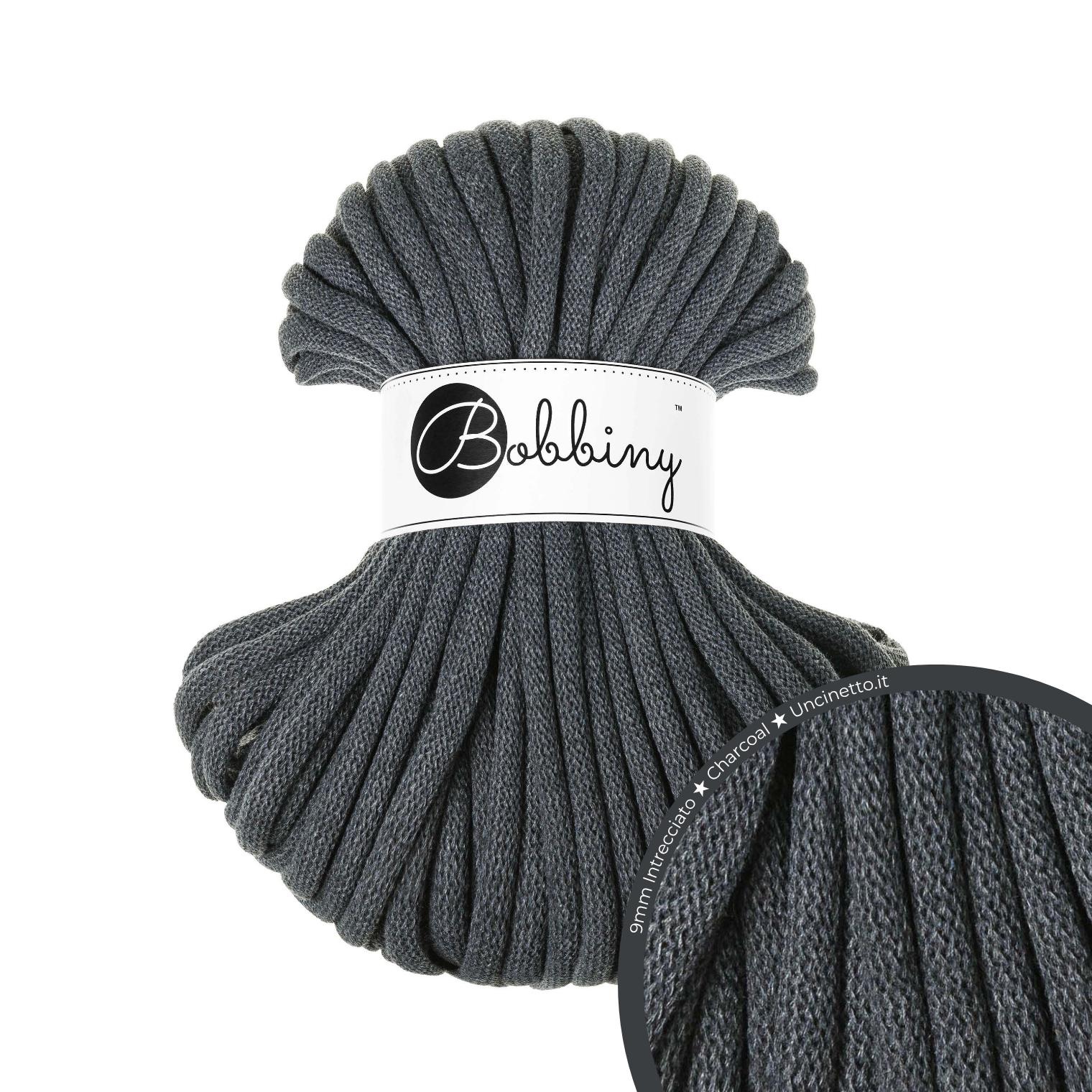 30 Metri - Bobbiny Intrecciato 9mm JUMBO - Charcoal (Grigio Antracite)