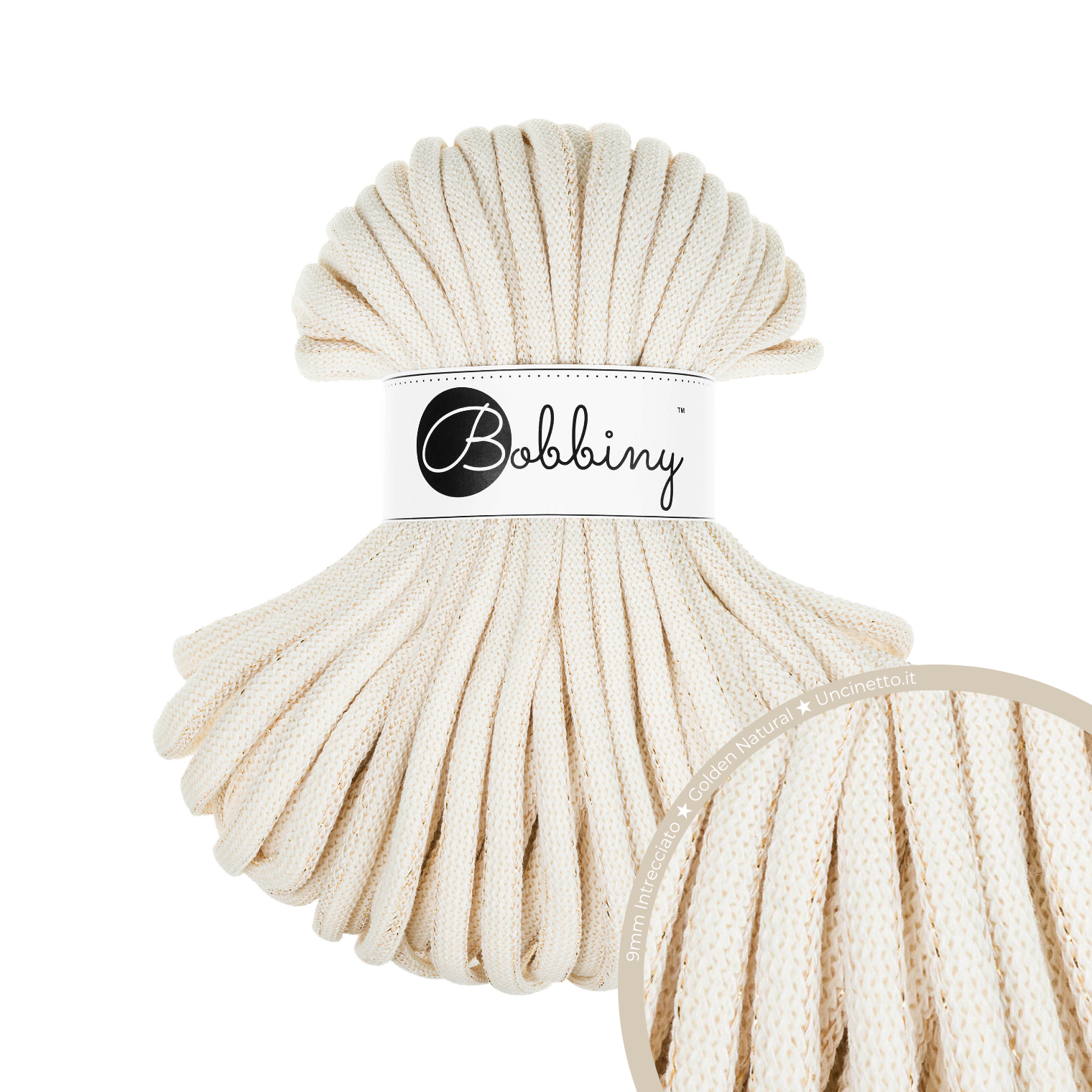 30 Metri - Bobbiny Intrecciato 9mm JUMBO - Golden Natural (Naturale Dorato)