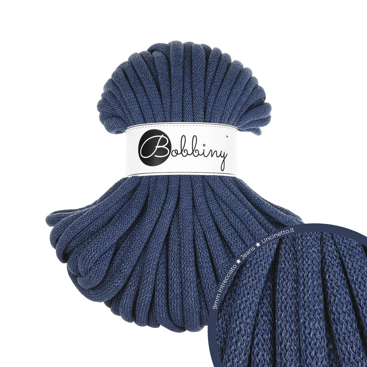 30 Metri - Bobbiny Intrecciato 9mm JUMBO - Jeans (Blu Jeans)