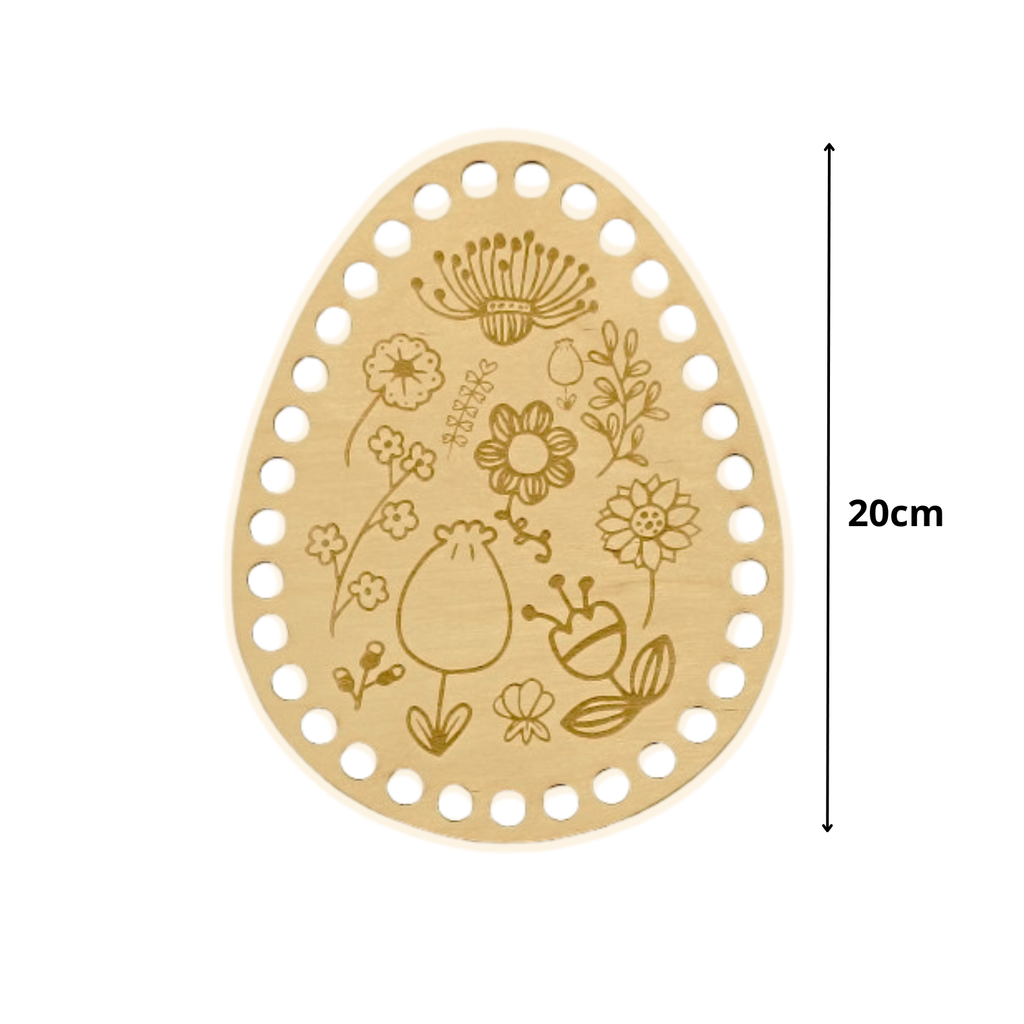 Base per uncinetto in legno a forma di uovo di Pasqua 20 cm – motivo floreale per grandi decorazioni handmade