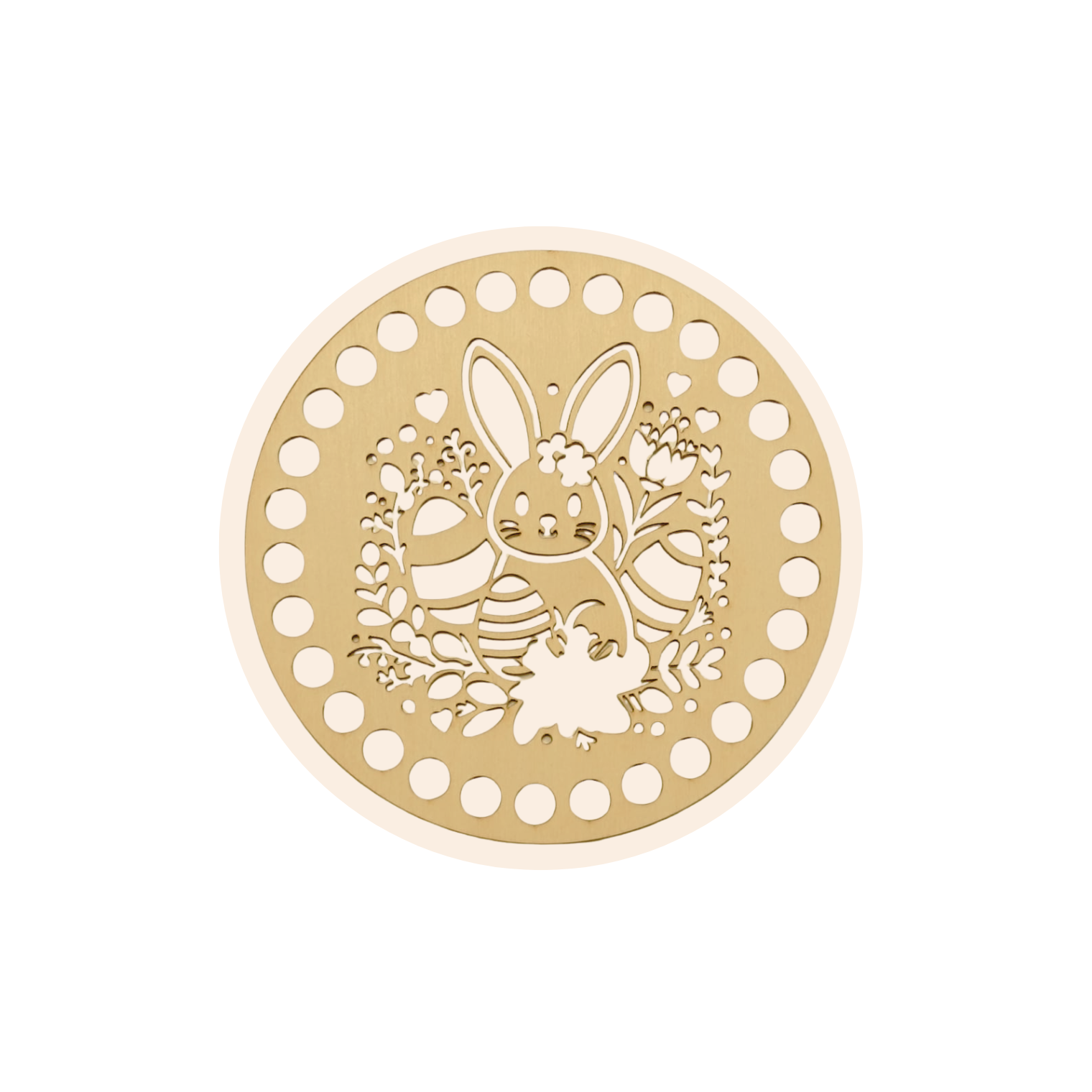 Fondo per cestino all'uncinetto in legno – Pasqua Ø 15 cm design pasquale #4 per creazioni handmade