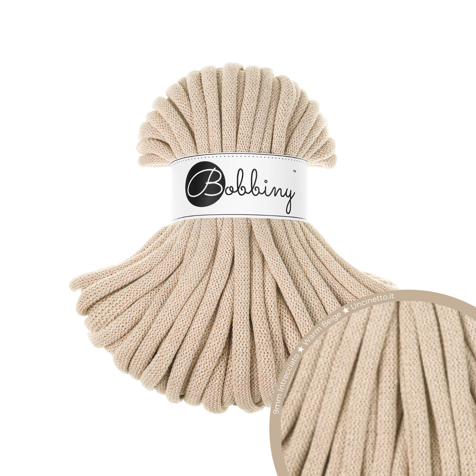 30 Metri - Bobbiny Intrecciato 9mm JUMBO - Warm Beige (Beige Caldo)