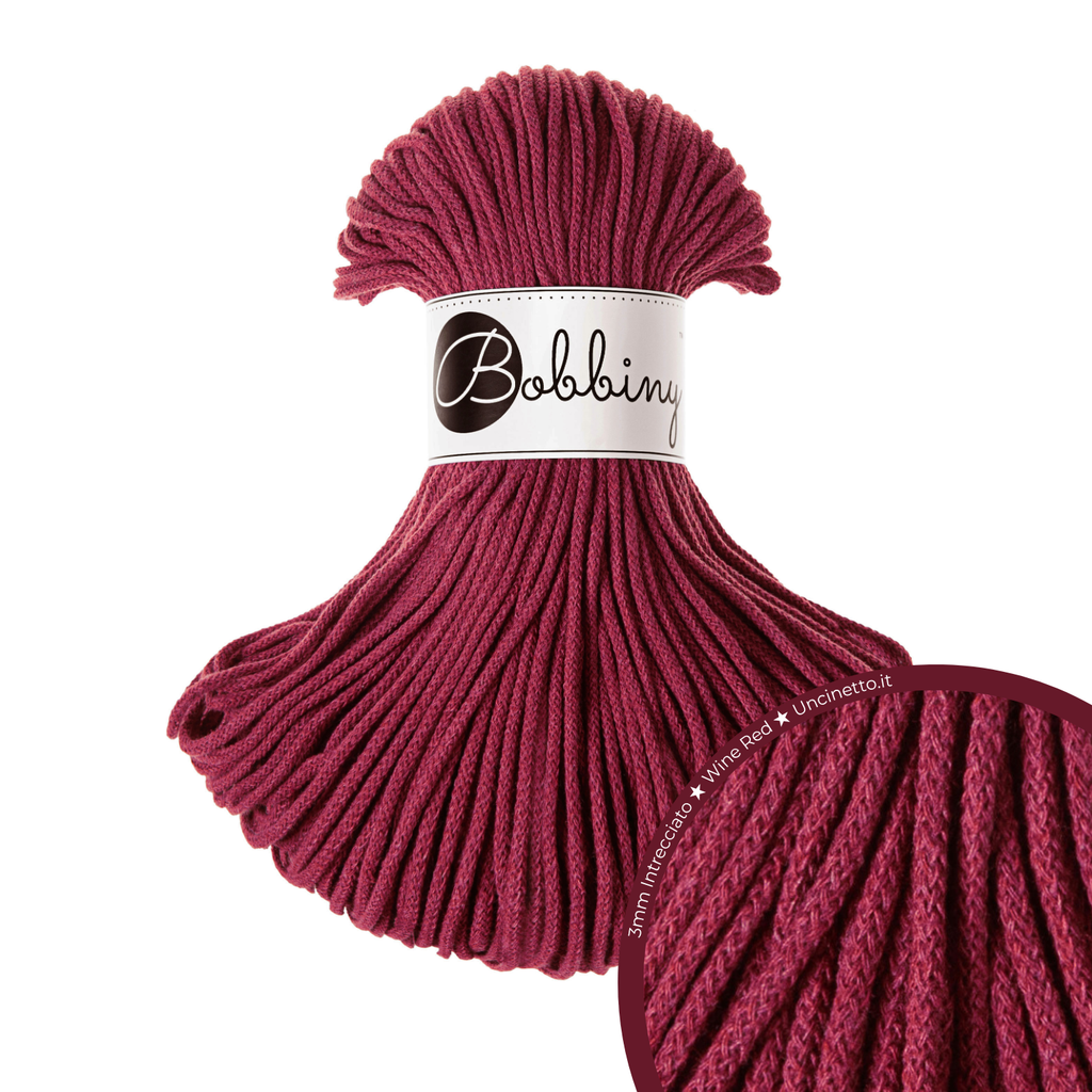 Bobbiny Intrecciato 3mm JUNIOR - Wine Red (Rosso Vino)