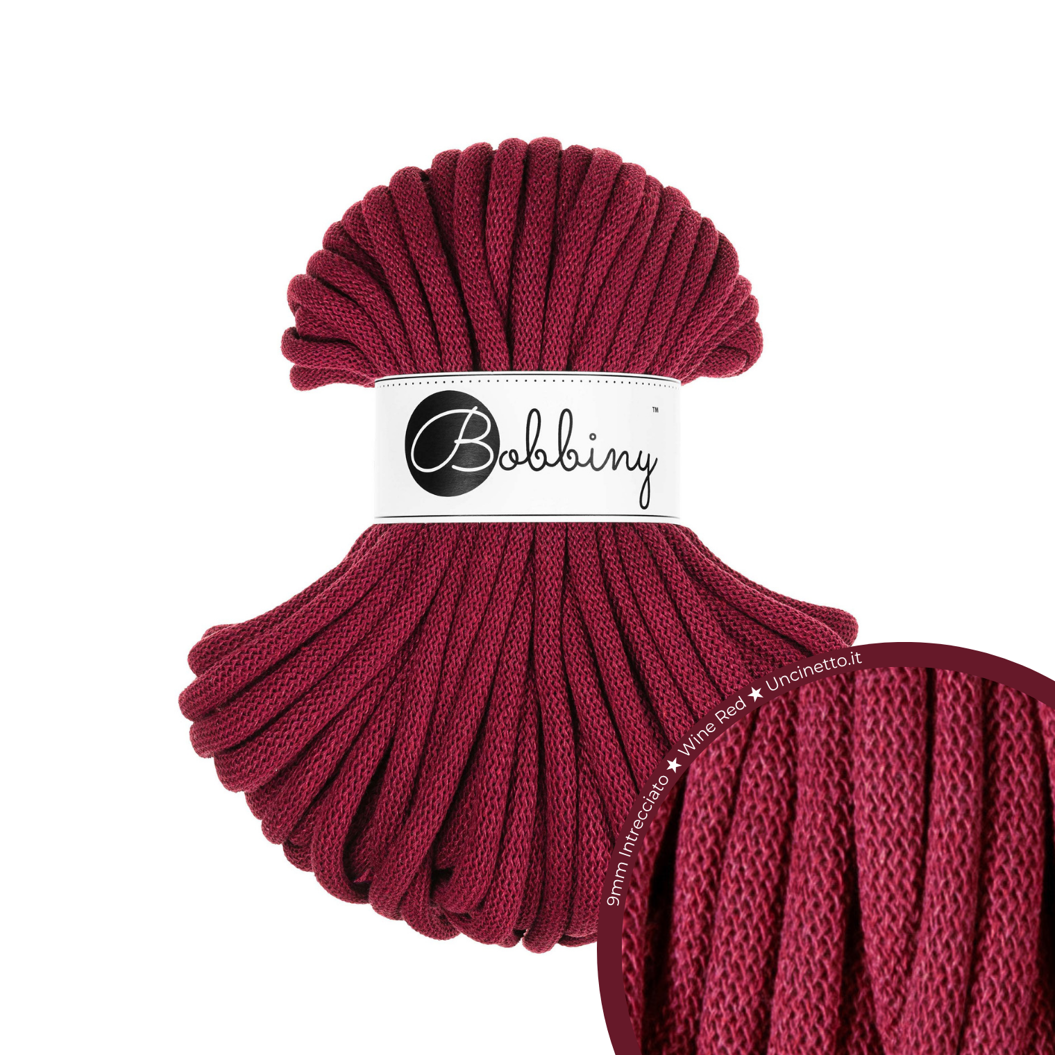 30 Metri - Bobbiny Intrecciato 9mm JUMBO - Wine Red (Rosso Vino)